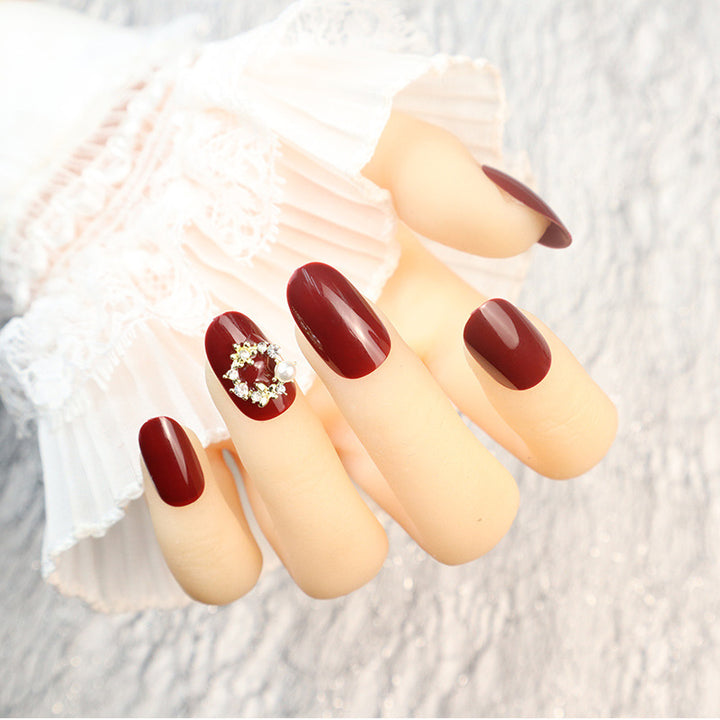 Glossy Red Press-On Nail Set with Elegant Pearl Accents Kalsten