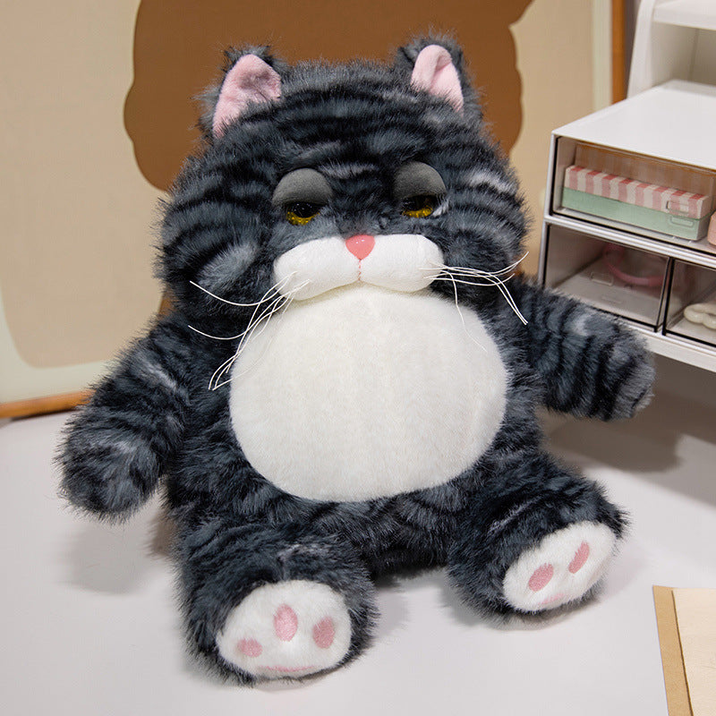 Chubby Plush Tabby Cat Sitting Cuddler with Embroidered Face, Whiskers & Bean-Fill Base Kalsten
