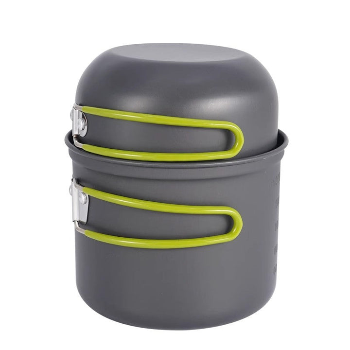lightweight nesting anodized camping cookware set with folding silicone handles and measurement marks Kalsten