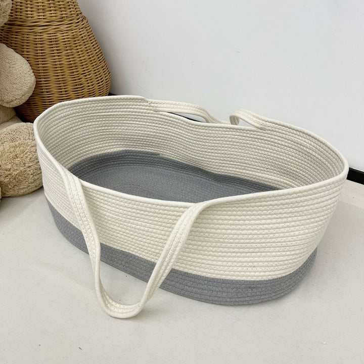 Large Quilted Cotton Rope Storage Basket with Carry Handles