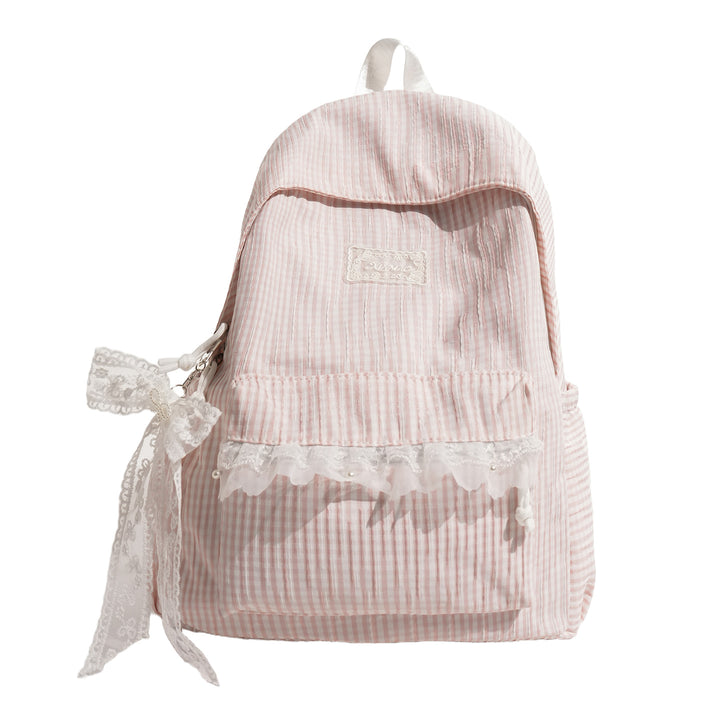 Charming Striped Lace-Trimmed Backpack Kalsten