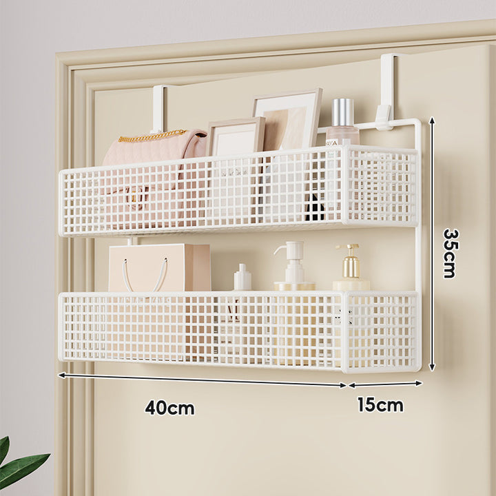 Over-Door Hanging Double-Tier Ventilated Mesh Storage Basket Organizer with Hooks