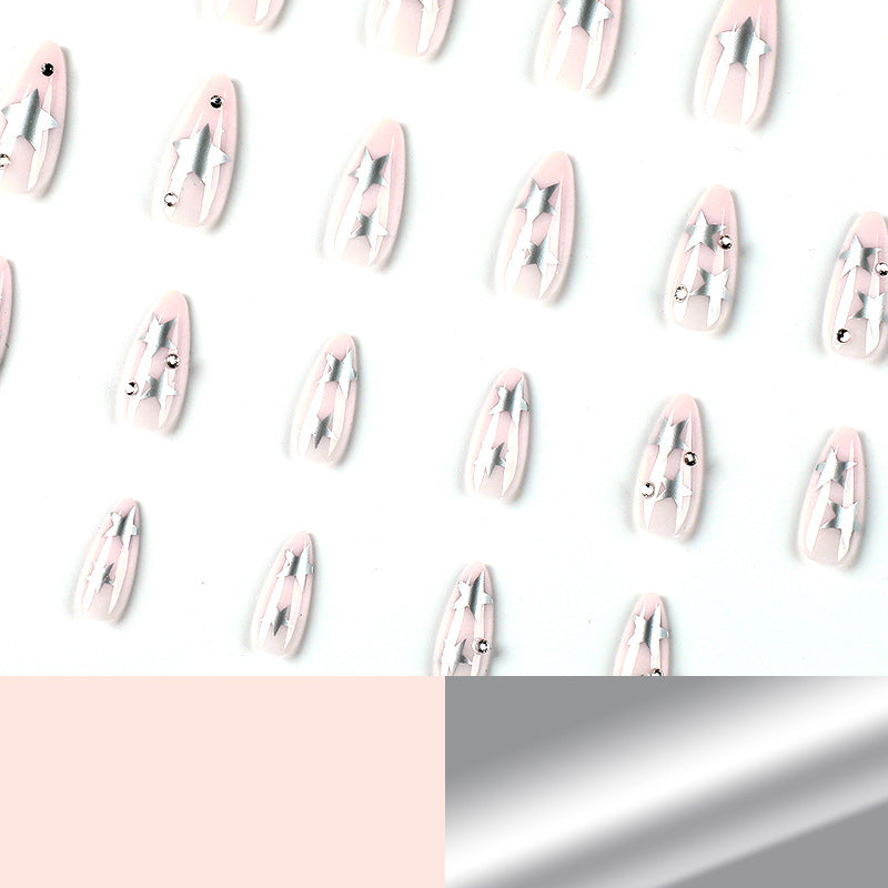 Artistic Nail Extensions with Silver Star Design Kalsten