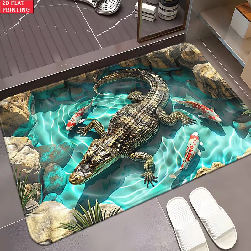 Cartoon Alligator-Themed Area Rug