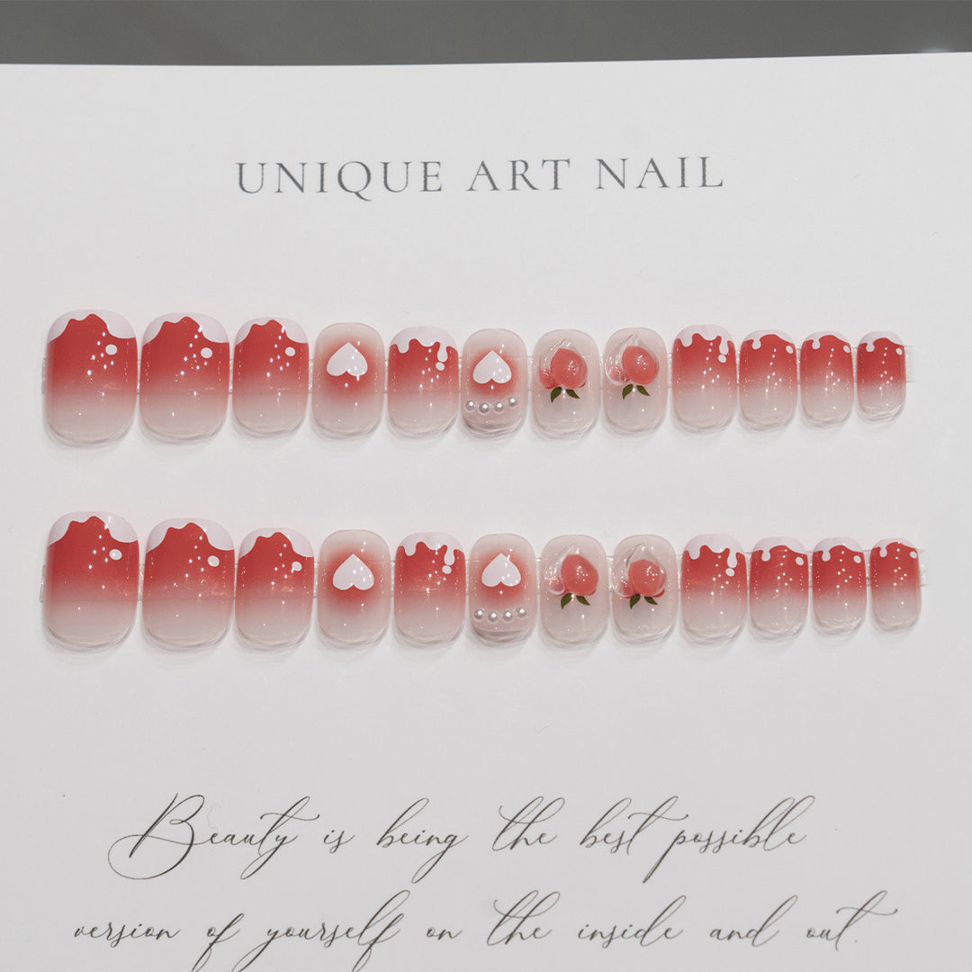 Artistic Heart and Fruit Nail Art