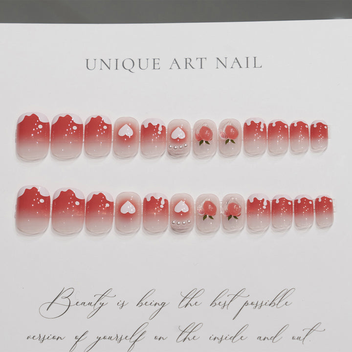 Artistic Heart and Fruit Nail Art