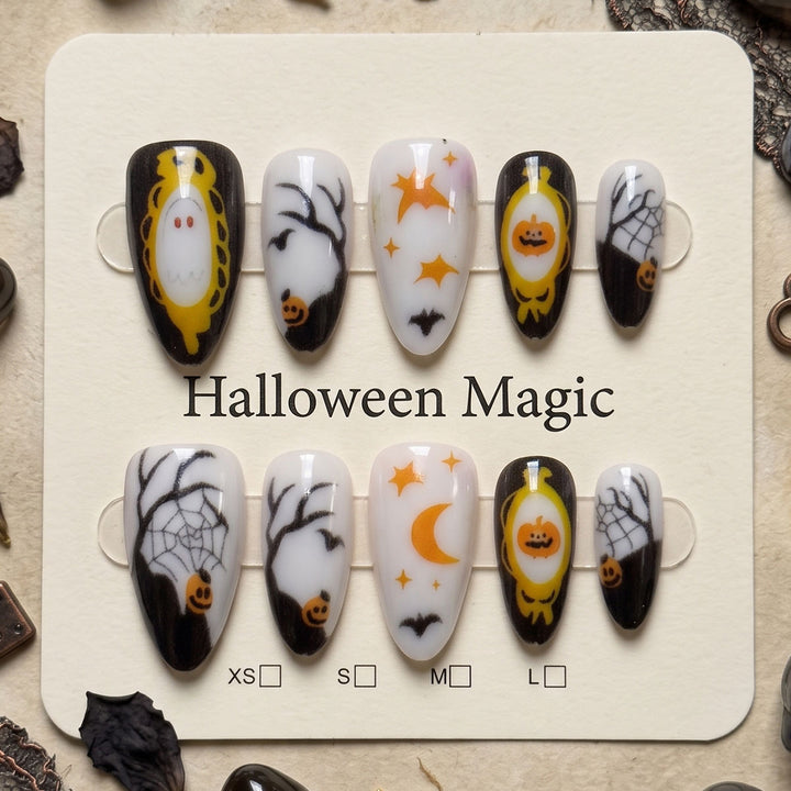 Halloween-Themed Stiletto Press-On Nail Art