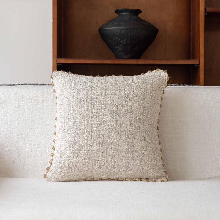 Decorative Throw Pillow with Natural Linen Cover and Handwoven Jute Trim