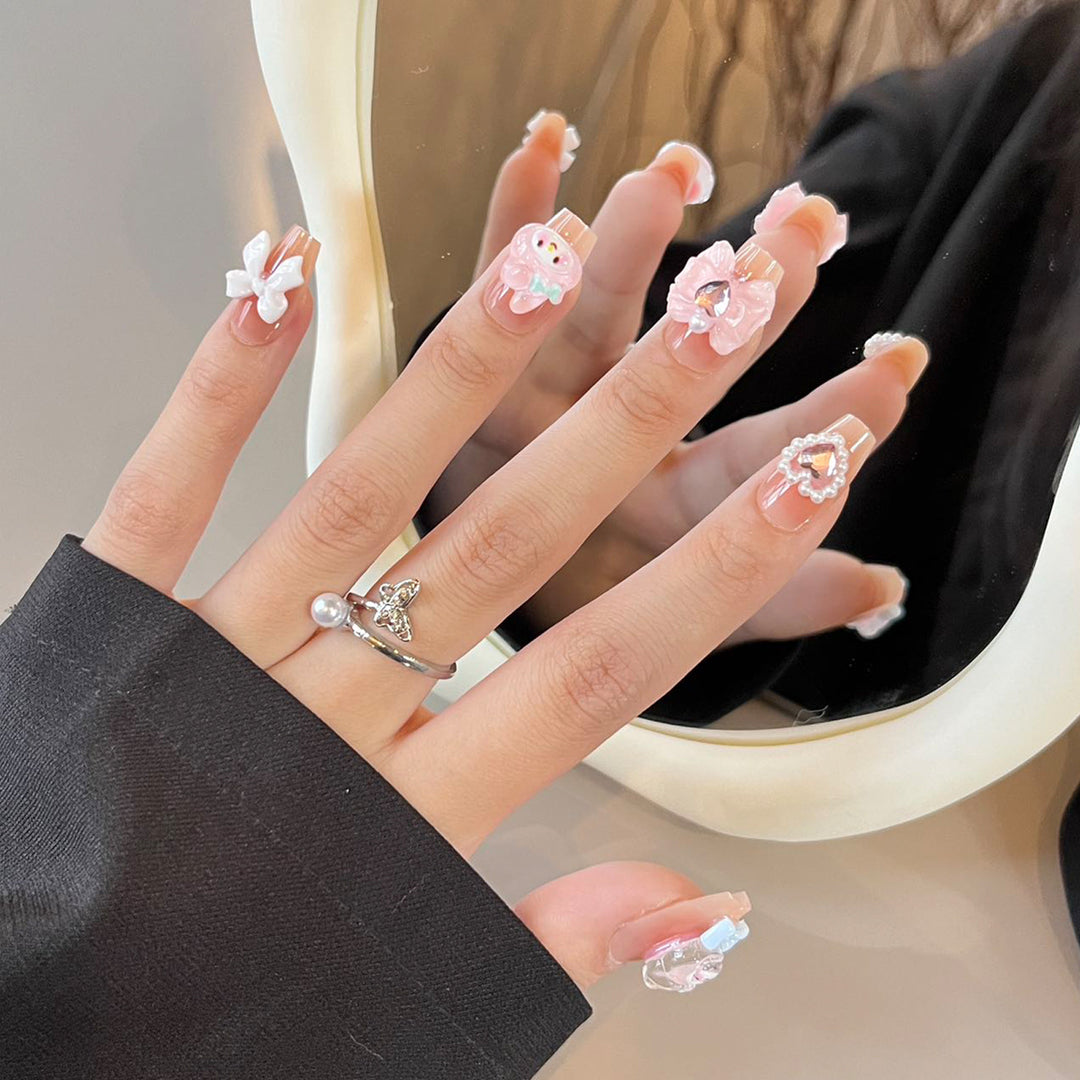 Elegant Long Press-On Nails Set with Artistic Tips Kalsten