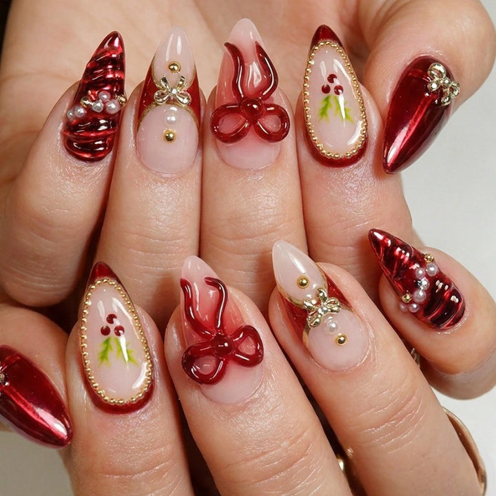 Acrylic nail set with festive designs and glitter elements Kalsten