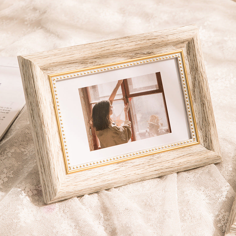 Vintage Wooden Picture Frame with Gold Accents