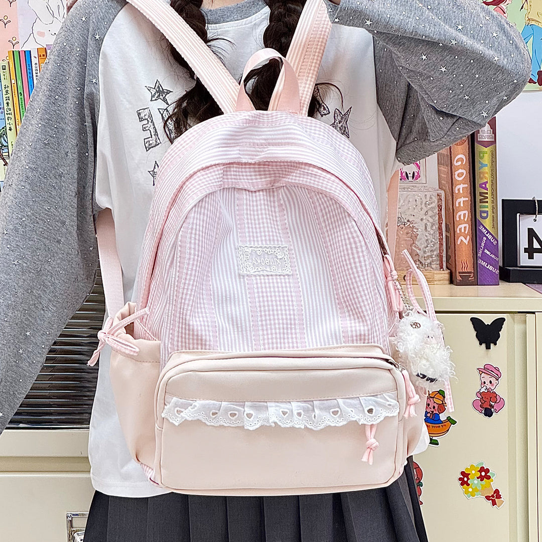 Stylish Striped Backpack with Decorative Accents Kalsten