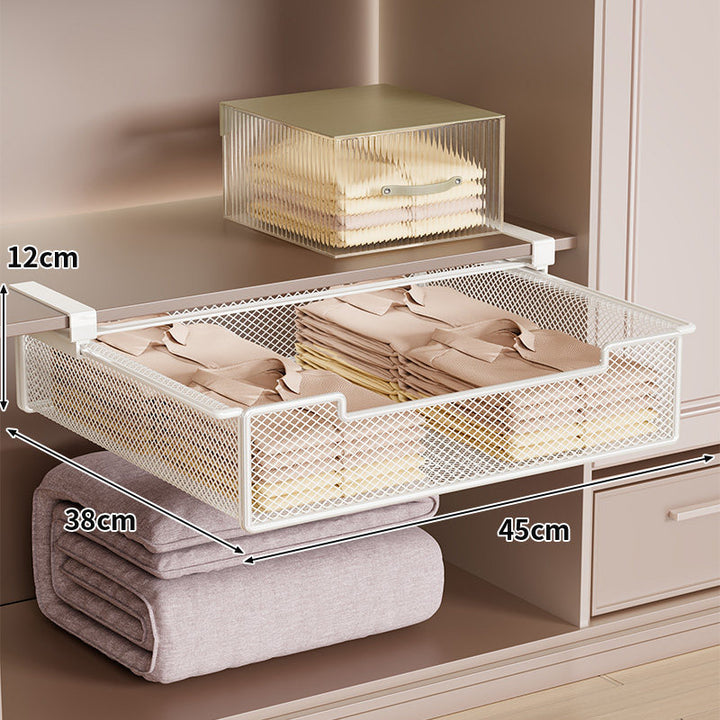 Under-Shelf Pull-Out Metal Mesh Storage Drawer with Clamp Mount