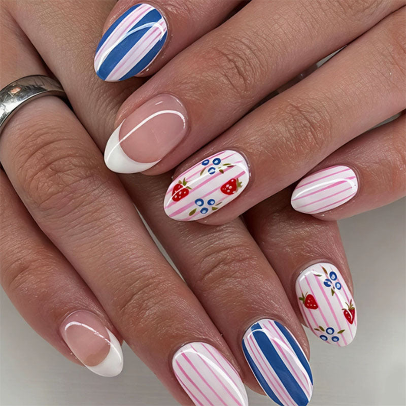 Decorative Press-On Nail Art Set with Geometric Patterns