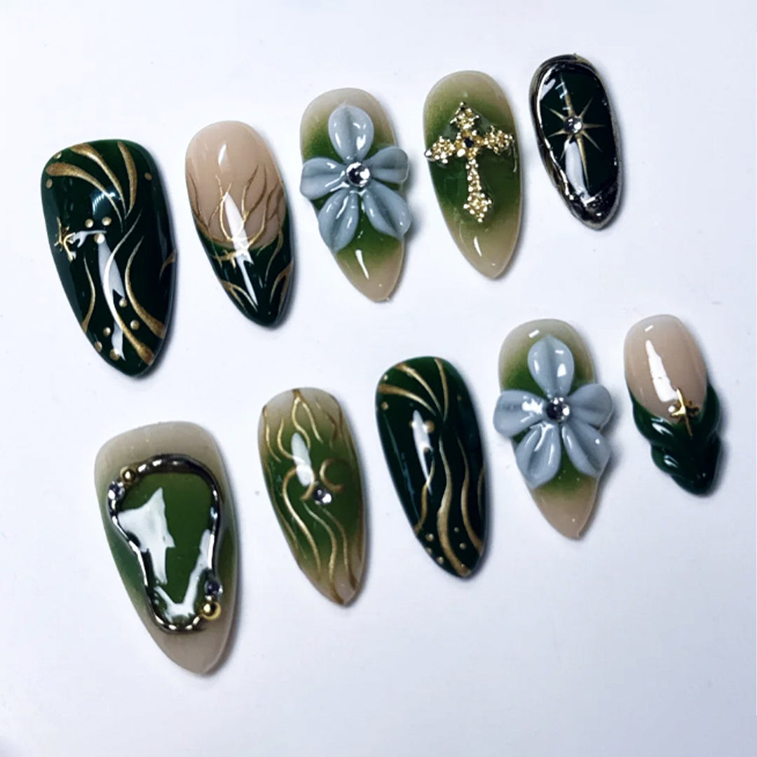 Artistic Floral-Inspired Press-On Nail Art Kalsten