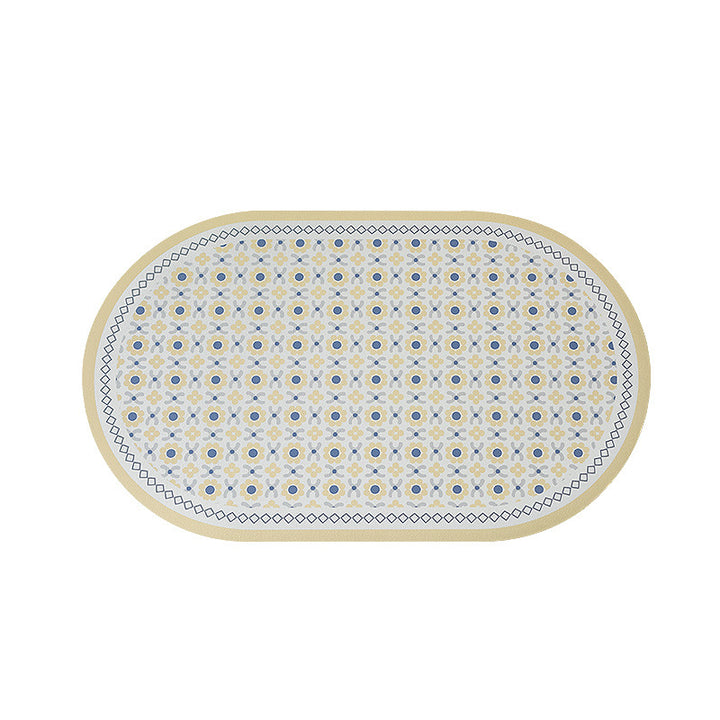 Oval non-slip vinyl mat with fine mosaic print and water-repellent surface Kalsten
