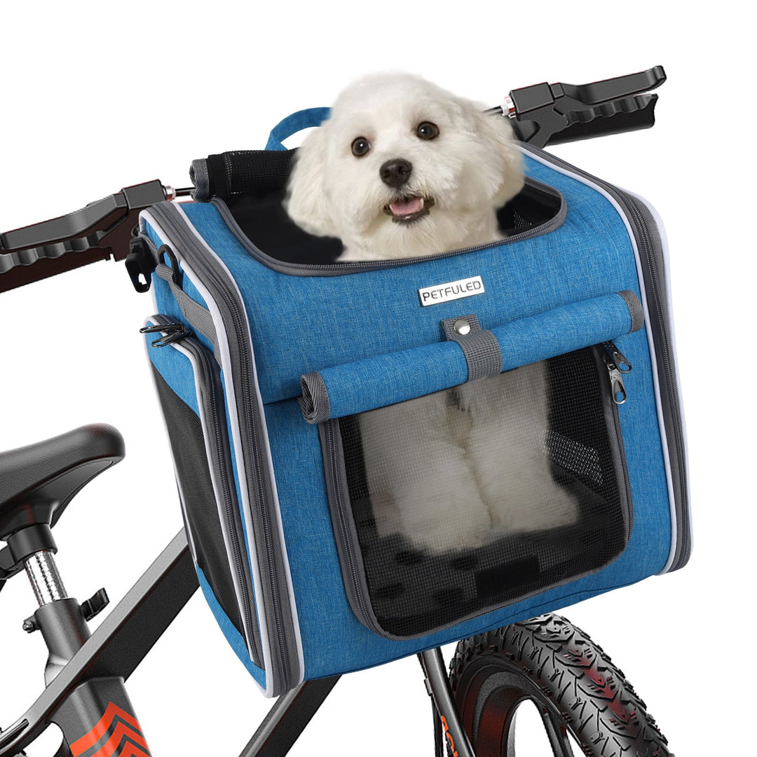 breathable bike-mounted pet carrier with mesh ventilation, top-entry access and safety leash Kalsten