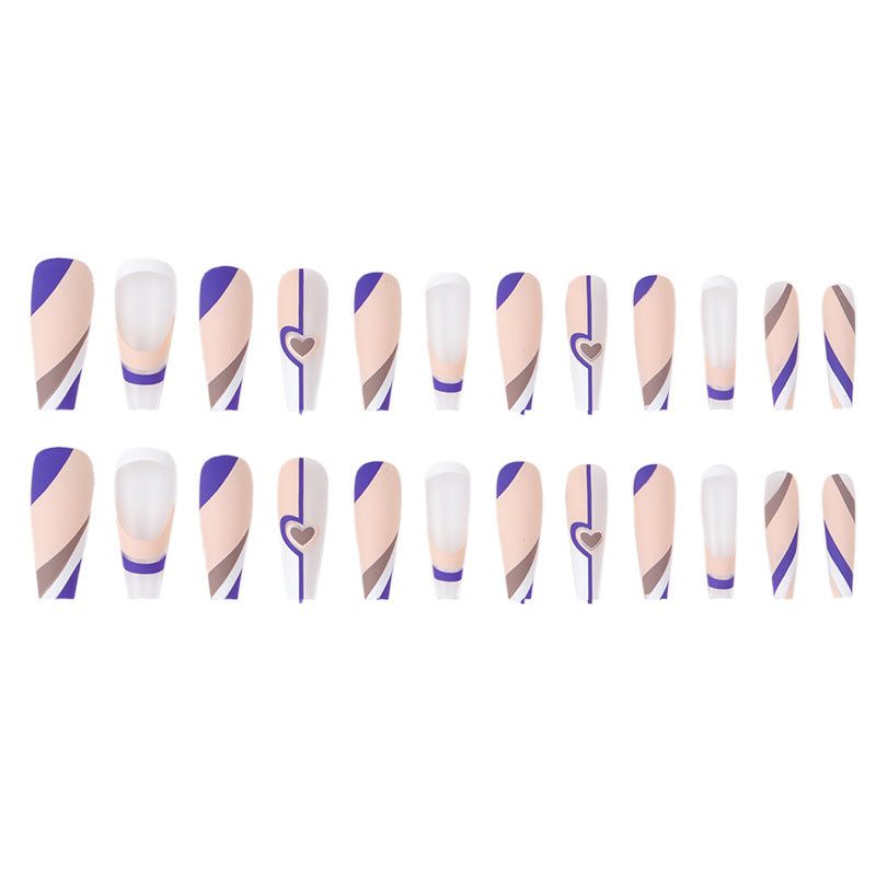 Artistic Long Stiletto Press-On Nails with Heart and Contemporary Patterns Kalsten