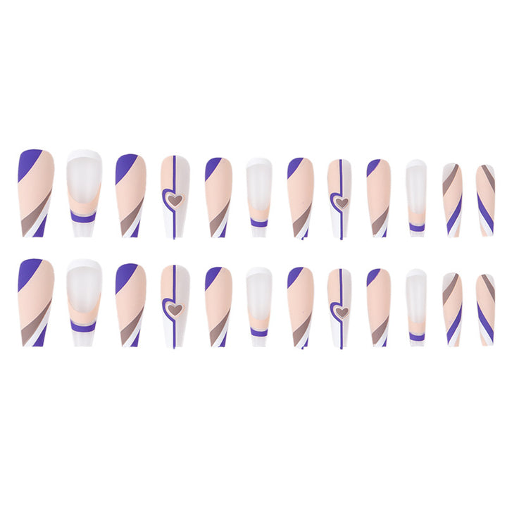 Artistic Long Stiletto Press-On Nails with Heart and Contemporary Patterns Kalsten