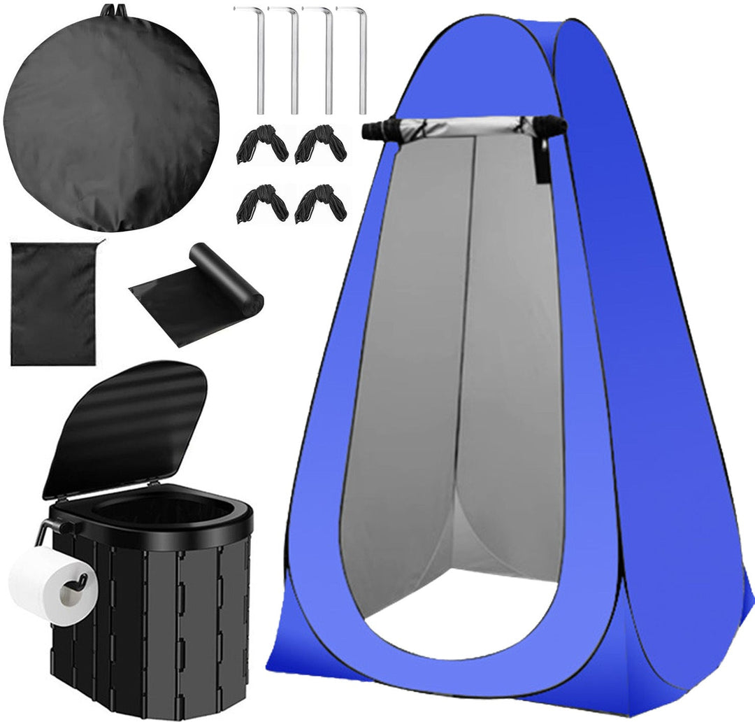 Portable pop-up privacy tent and collapsible camping toilet kit with full accessory set Kalsten