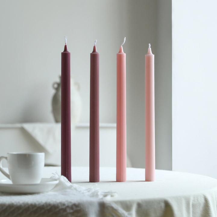 Tall Ribbed Dinner Taper Candle Set for Tabletop Decor