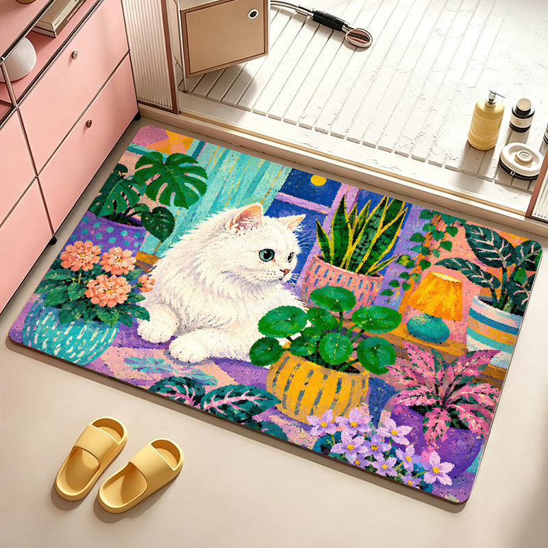 Artistic Cat-Themed Bath Mat