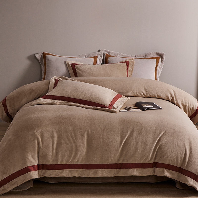 Luxurious velvet bedding set with contrasting satin trim
