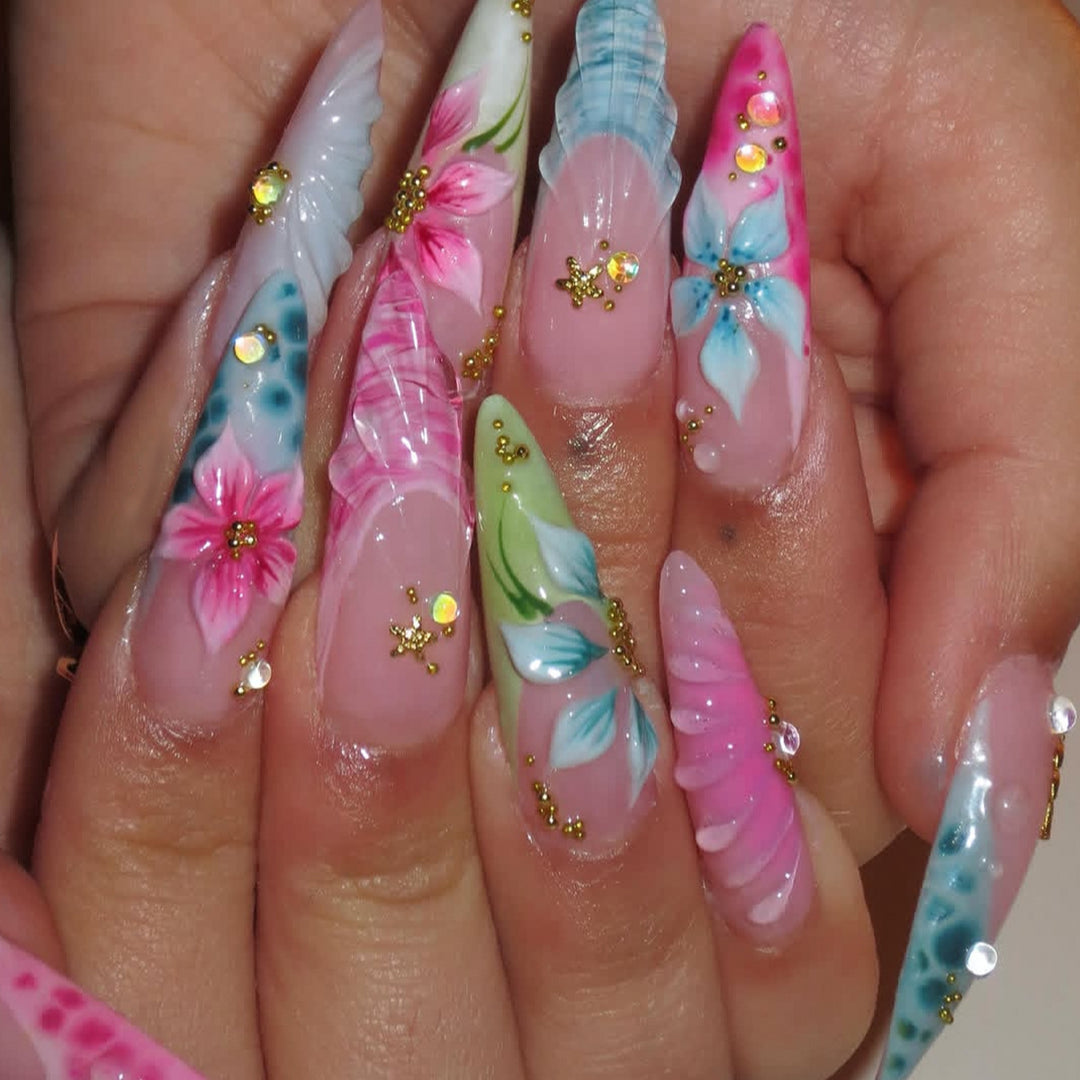 Artistic 3D Floral Acrylic Nail Extensions Kalsten
