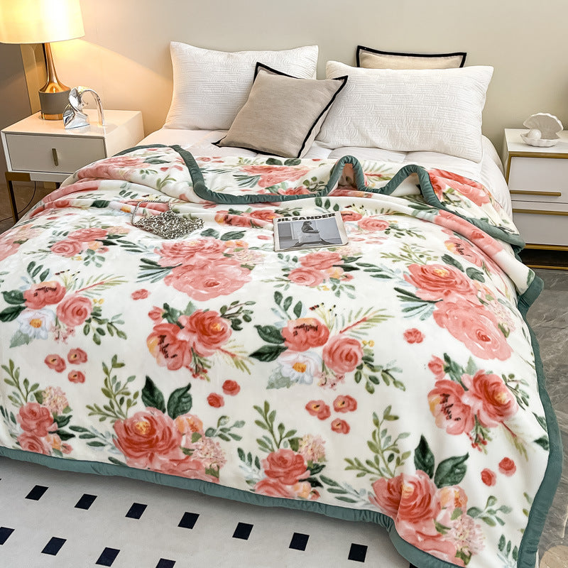 Floral Patterned Fleece Throw Blanket Kalsten