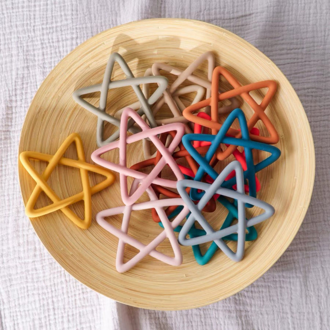 Silicone Star Teething Toy with Wooden Bead Clip