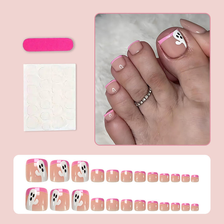 Nail Art Set with enchanting ghost and pink tip designs Kalsten