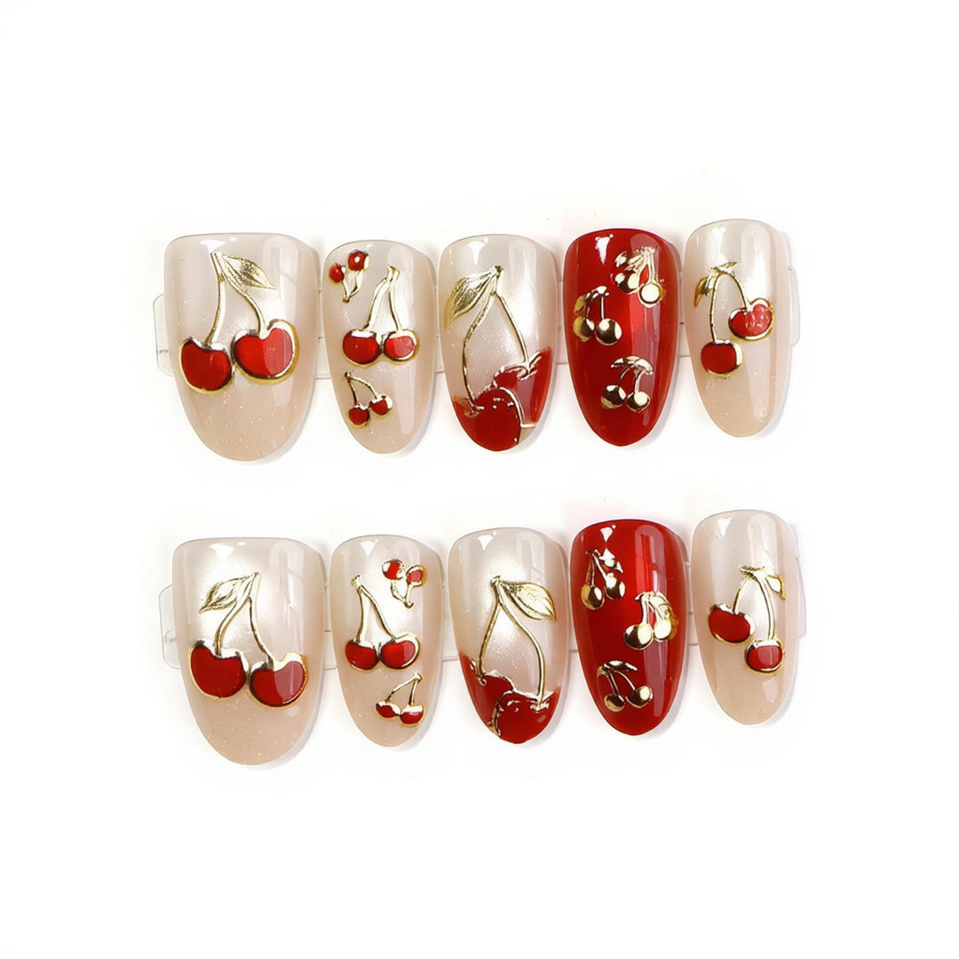 Artistic Cherry-Themed Press-On Nail Set Kalsten