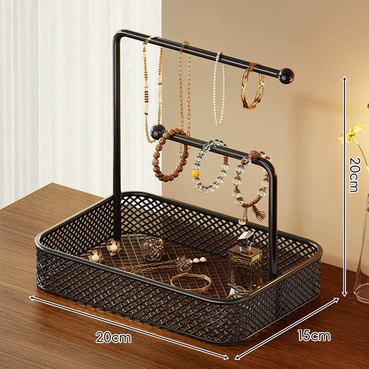 Two-Tier Mesh Tray Vanity Hair Accessory & Jewelry Organizer Stand