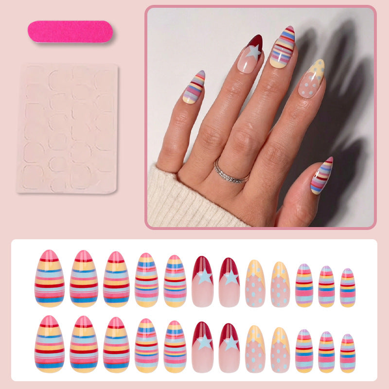 Artificial nail set with colorful stripes and creative designs Kalsten