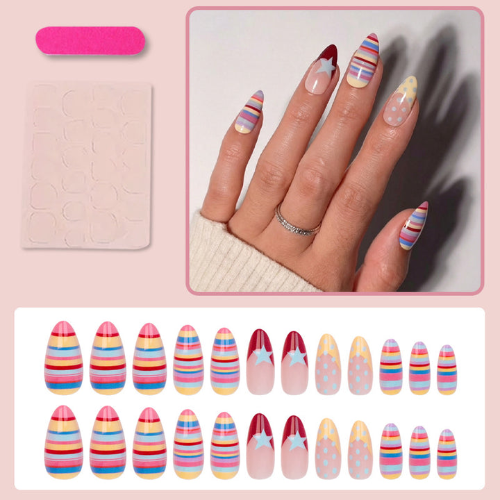 Artificial nail set with colorful stripes and creative designs Kalsten