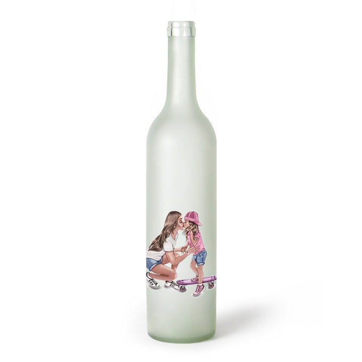 Decorative Frosted Glass Bottle Vase With Fashion Collage Decal