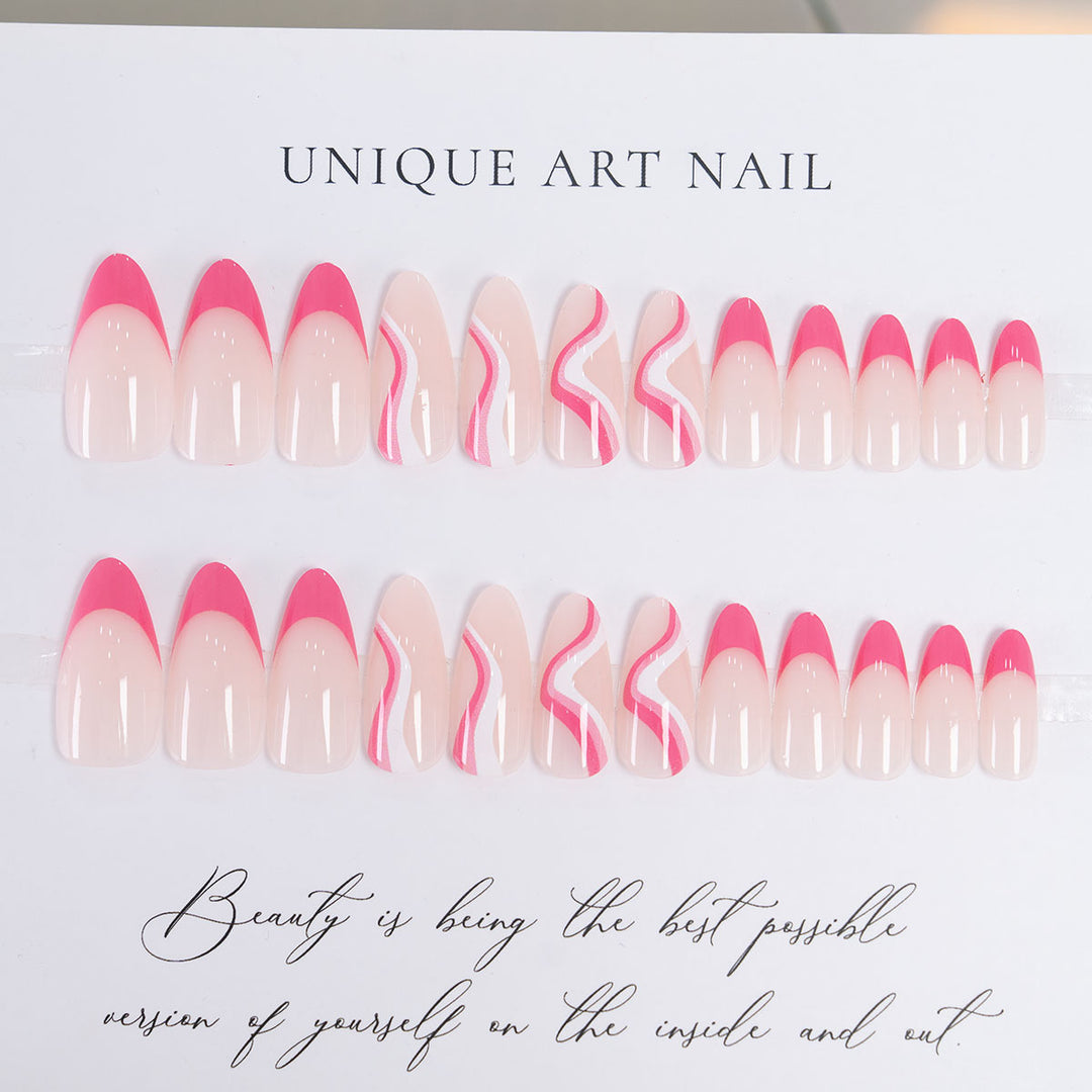 Artistic Stiletto Press-On Nails with Fluid Wave Design