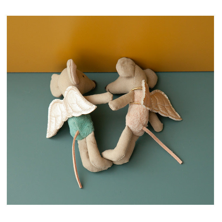 Minimalist Striped Cotton Mouse Comforter Plush with Felt Ears and Tail