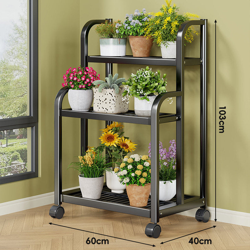 Three-Tier Rolling Metal Plant Display Shelf