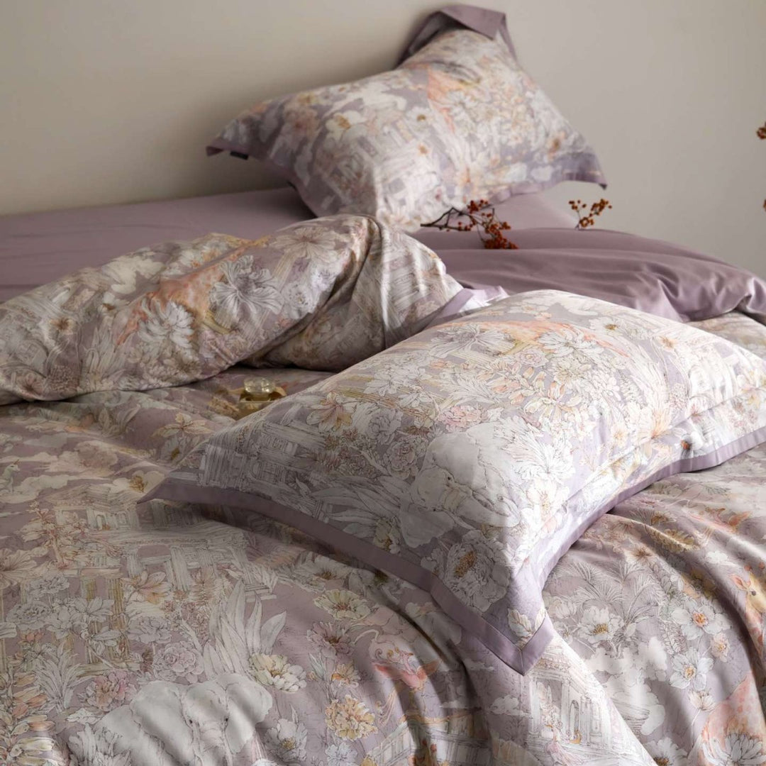 Luxurious satin bedding set with floral and berry design