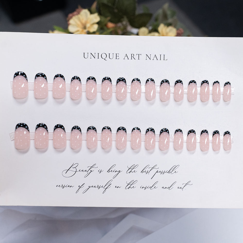Artistic Polka Dot French Tip Press-On Nails