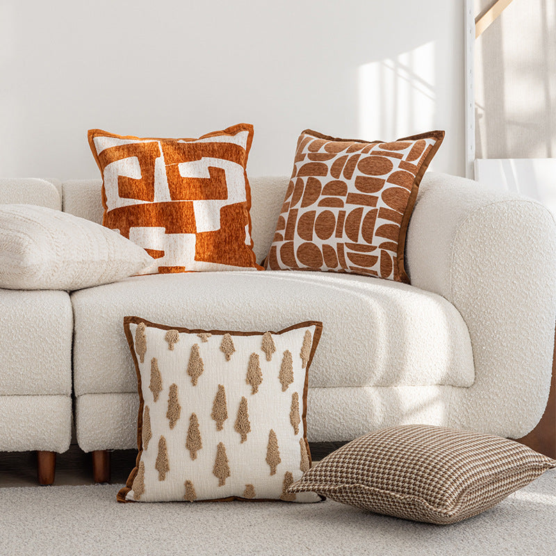 Woven Houndstooth Textured Square Throw Pillow Cover with Piped Edge and Concealed Zipper