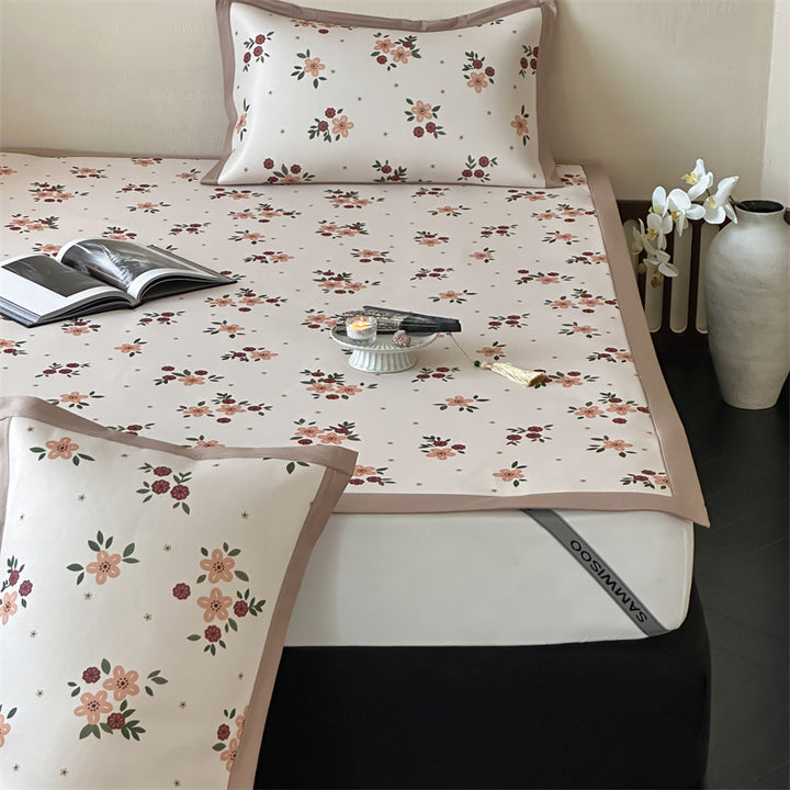 Bed Sheet Set with floral all-over print and decorative hem band