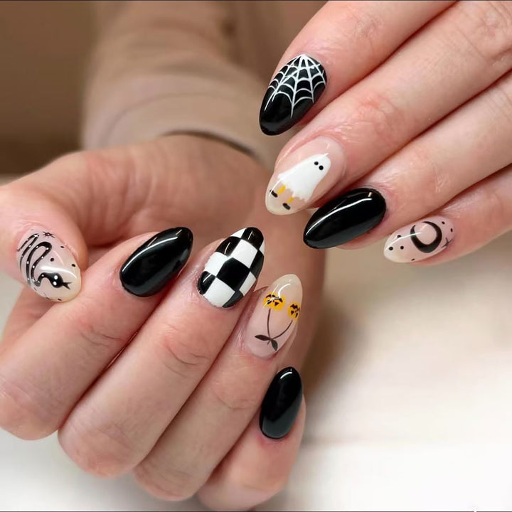 Themed Press-On Nail Art Set with Halloween Designs