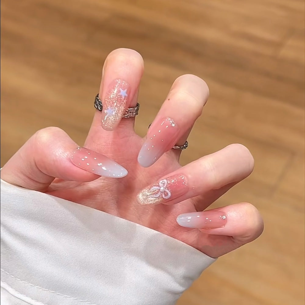 Artistic Press-On Nail Set with Glitter and Floral Accents Kalsten