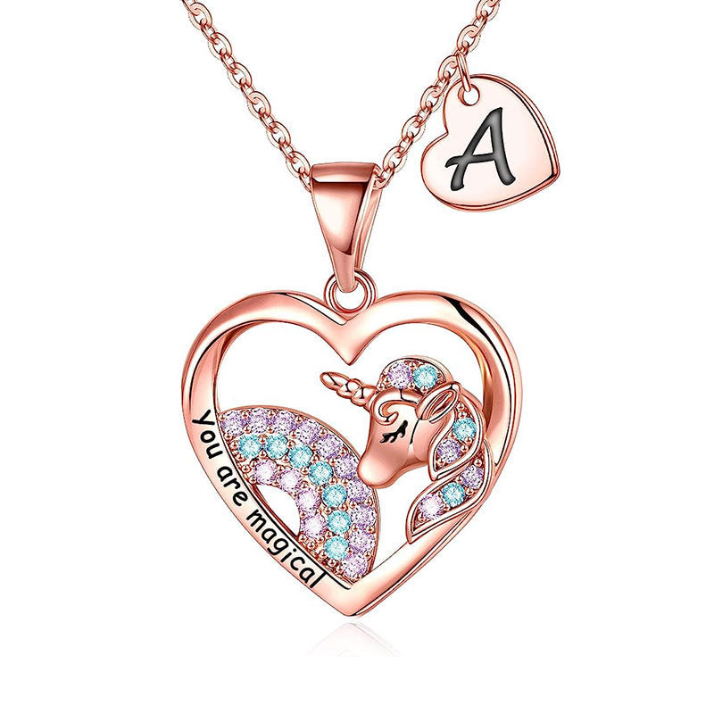 Unicorn-Themed Heart Pendant Necklace Kalsten