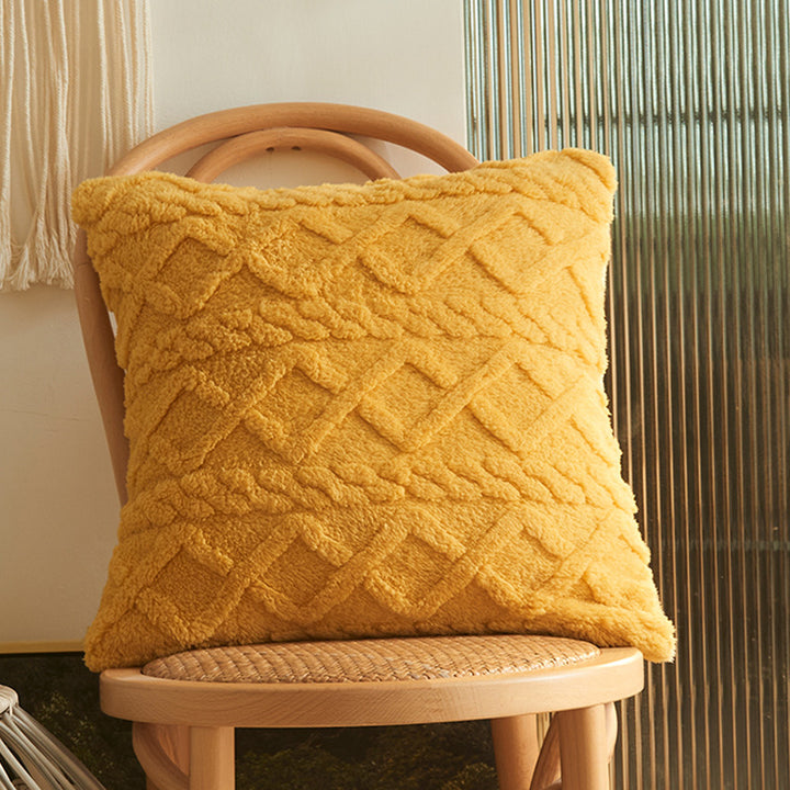 Square living cushion made of teddy boucle with raised diamond texture Kalsten