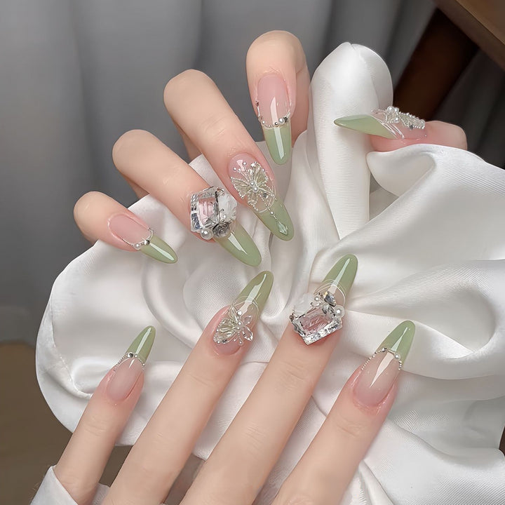 Elegant Gel Press-On Nails with Rhinestone and Glitter Accents Kalsten