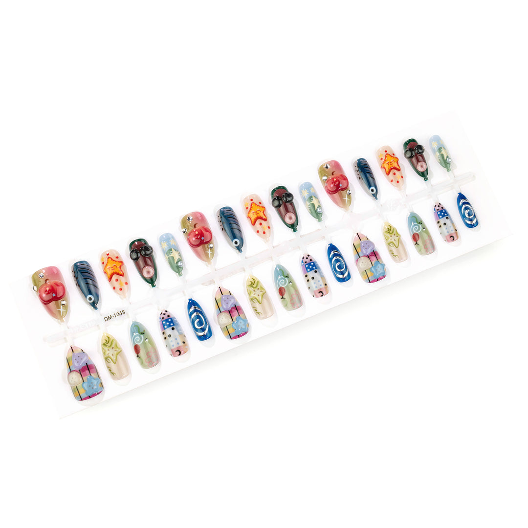Artistic Press-On Nail Set with Playful Designs Kalsten