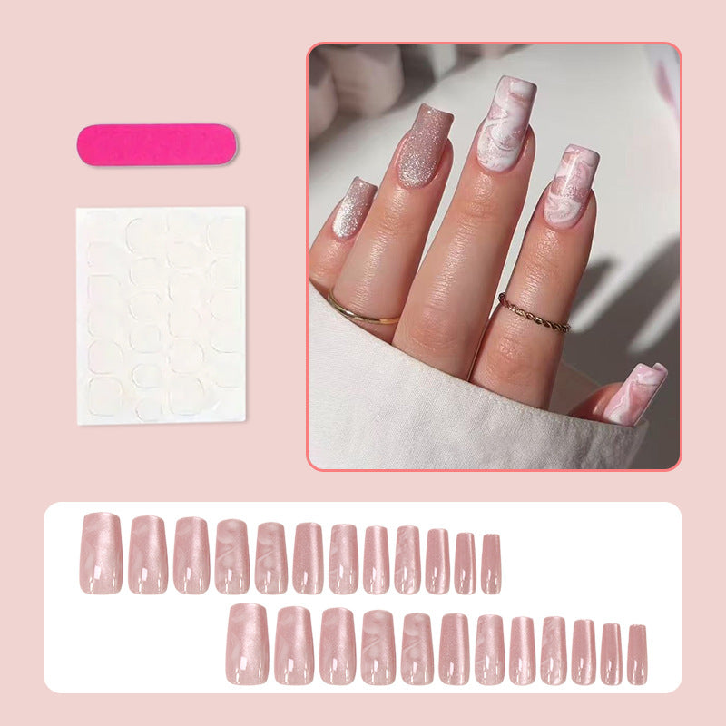 Artificial nail set with stylish marble design and glitter accents Kalsten